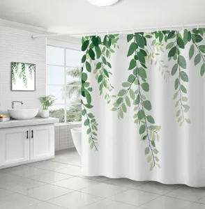 Rideau de douche impermeable avec motif de feuilles vertes botaniques pour decoration salle