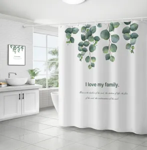 Detail de rideau de douche botaniques eucalyptus modernes avec feuilles vertes aquarelle.