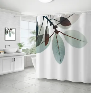Rideau de douche imperméable à motif végétal, feuilles modernes en polyester pour bain.