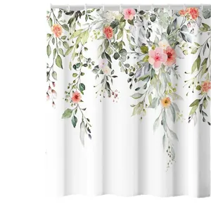 Rideau de douche imperméable en polyester avec motif de fleurs botaniques aquarelle.