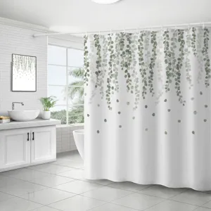 Rideau de douche imperméable en polyester avec un design élégant de feuilles d'eucalyptus.