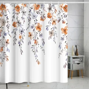 Rideau de douche imperméable avec motif de vigne florale aquarelle élégant pour la salle de bain.