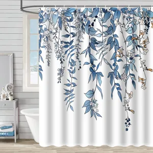 Rideau de douche floral imprime numerique en polyester imperissable pour salle de bain