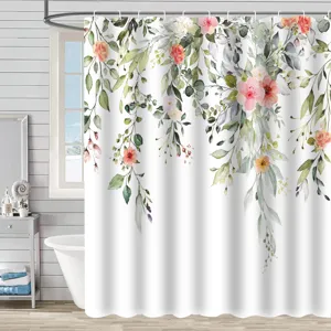 Rideau de douche étanche en polyester avec motif de fleurs botaniques aquarelle pour salle de bain.