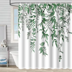 Rideau de douche étanche en polyester avec motif de feuilles de plantes vertes suspendues