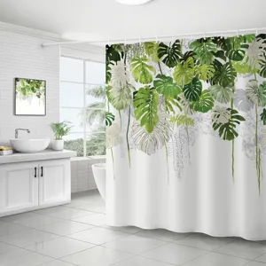 Rideau de douche imperméable en polyester avec des feuilles de monstera pour la salle de bain