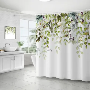 Rideau de douche botanique imperméable polyester feuilles vertes décoration salle de bain