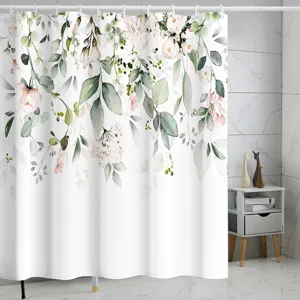 Rideau de douche imperméable en polyester avec design de feuilles de fleurs de plantes.