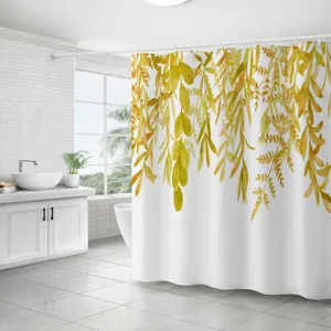 Rideau de douche imperméable en polyester avec design botanique de feuilles aquarelle