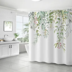 Rideau de douche étanche en polyester avec motif de feuilles de plantes pour la salle de bain