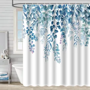 Rideau de douche imperméable avec des feuilles d'eucalyptus botaniques bleues pour salle de bain