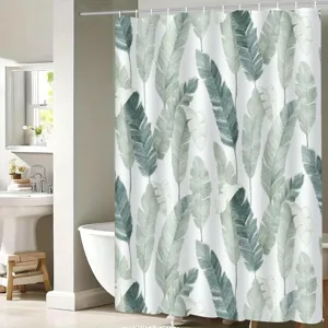 Waterproof botanical leaf shower curtain, mildew resistant bathroom curtain for home.