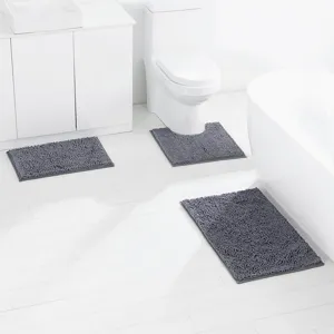 Chenille Badezimmer Badematten Set Saugfähige Flokati Teppiche Rutschfeste Toilettenmatte Heim Bodenbelag Weiches Plüsch Textil