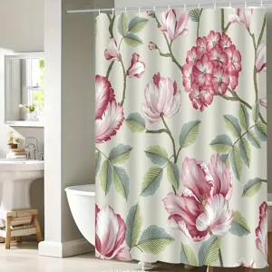 Waterproof vintage floral shower curtain, mildew resistant bathroom curtain for home decor.