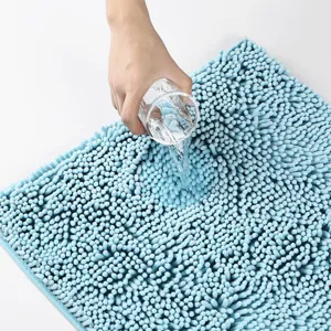 Absorbierende blaue Chenille Badematte, weicher Plüschteppich für Badezimmer und Haushalt.