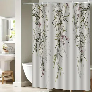 Modern waterproof shower curtain with elegant hanging branch print for bathroom decor