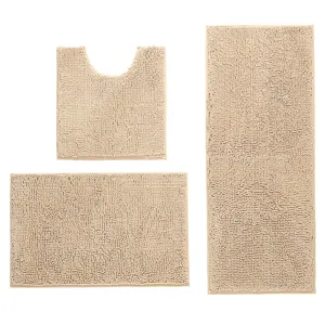 Chenille 3-teiliges Badematten Set saugfaehiger flauschiger Toiletten Vorleger Laeufer Hauptbild