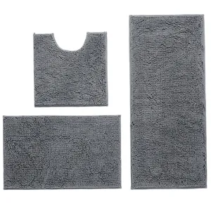 Chenille Badematte 3-teiliges Set, saugfähige flauschige Badteppiche und Toilettenvorleger.