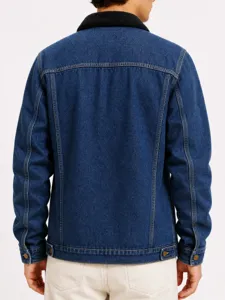Giacca di jeans foderata in pile uomo inverno retro lavato risvolto cappotto caldo stile