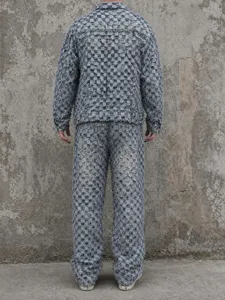 Conjunto de chaqueta y vaqueros de mezclilla a cuadros para hombre, estilo urbano.