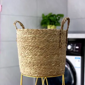 Handmade Woven Storage Basket Straw Wicker Basket Desktop Sundries Organizer Plant Pot Holder Nordic Home Decor