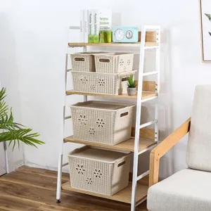 Panier de rangement tissé en plastique avec couvercle boîte à jouets creuse organisateur.