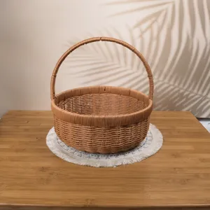 Small rattan picnic basket detail showing dimensions, woven storage basket for home and outdoor.