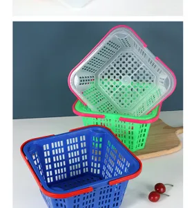 Panier en plastique pour fruits et légumes avec couvercle, panier de rangement portable pratique.