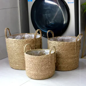 Panier de Rangement Tissé en Paille Naturelle Corbeille à Linge Décoration