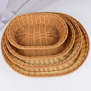 Ψάθινο Καλάθι Ψωμιού από Imitation Rattan Καλάθι Προβολής Φρούτων και Λαχανικών Πλαστικό Καλάθι Αποθήκευσης Δοχείο Αποθήκευσης Σνακ Σπίτι Κουζίνα