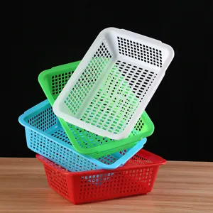Panier de Rangement en Plastique Rectangulaire Ajouré Panier d'Égouttage Maison Cuisine Légumes Fruits Organisateur Conteneur