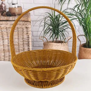 Handwoven rattan picnic basket storage basket with handle, large fruit vegetable basket