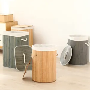 Bamboo foldable storage basket with lid and cloth lining, ideal for laundry and toys organization.