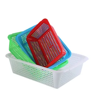 Set de panier de rangement en plastique, design rectangulaire ajouré, idéal pour maison.