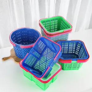 Panier de fruits et légumes en plastique, corbeille de rangement ajourée avec poignée.