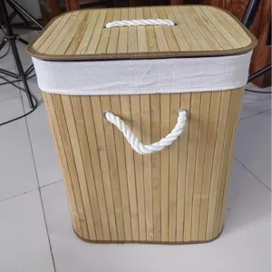 Bamboo laundry hamper with lid and rope handles collapsible storage basket for clothes toys