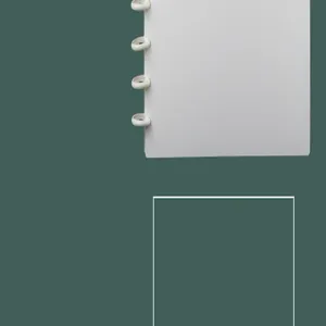 Detail view of white discbound photo card binder, minimalist design, loose-leaf organizer.