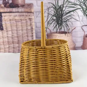 Woven picnic basket with single handle, durable storage container for shopping and outdoor use.