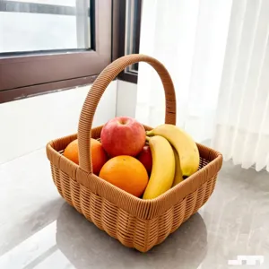 Brown woven picnic basket plastic storage basket for fruit shopping household use elegant design