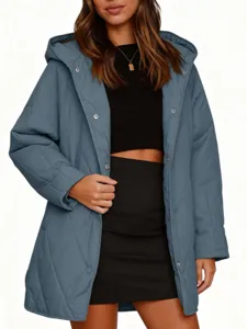 Veste Matelassée en Diamant à Capuche Casual Automne Hiver pour Femmes Manteau en Coton Couleur Unie