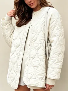 Women's quilted padded jacket casual crew neck solid color outerwear winter coat top