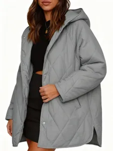 Veste matelassée à capuche pour femme décontractée ample mi-longue manteau rembourré gris