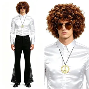 disfraz de disco para hombre años 70 camisa manga larga pantalón acampanado retro