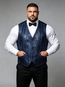 Men's sequin vest stage performance waistcoat shiny party singer host groom tuxedo top