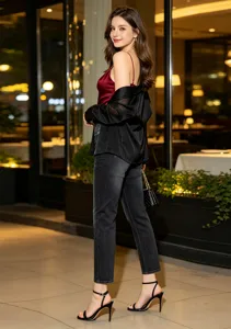 Detail view of women's casual non-stretch skinny denim long pants, featuring a stylish dark wash.