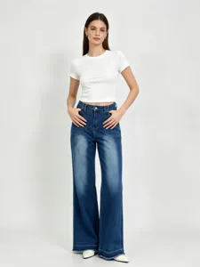 Womens High Waist Loose Straight Leg Denim Jeans Stretch Washed Casual Daily Wear Long Trousers Fashion Bottoms