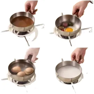 Stainless steel mini milk pot with wooden handle for cooking, frying, and boiling daily meals.
