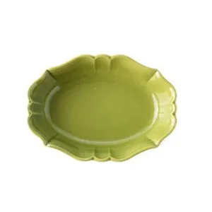 Retro Japanese wavy ceramic oval baking dish green dinner plate salad serving bowl