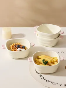 Bol en Céramique Moderne et Minimaliste Ménage Résistant aux Hautes Températures Bol de Cuisson Friteuse à Air Bol à Double Oreille Salade Fruit