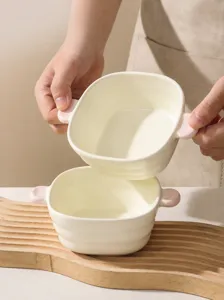 Bol de cuisson en ceramique avec double poignee pour friteuse a air et four.